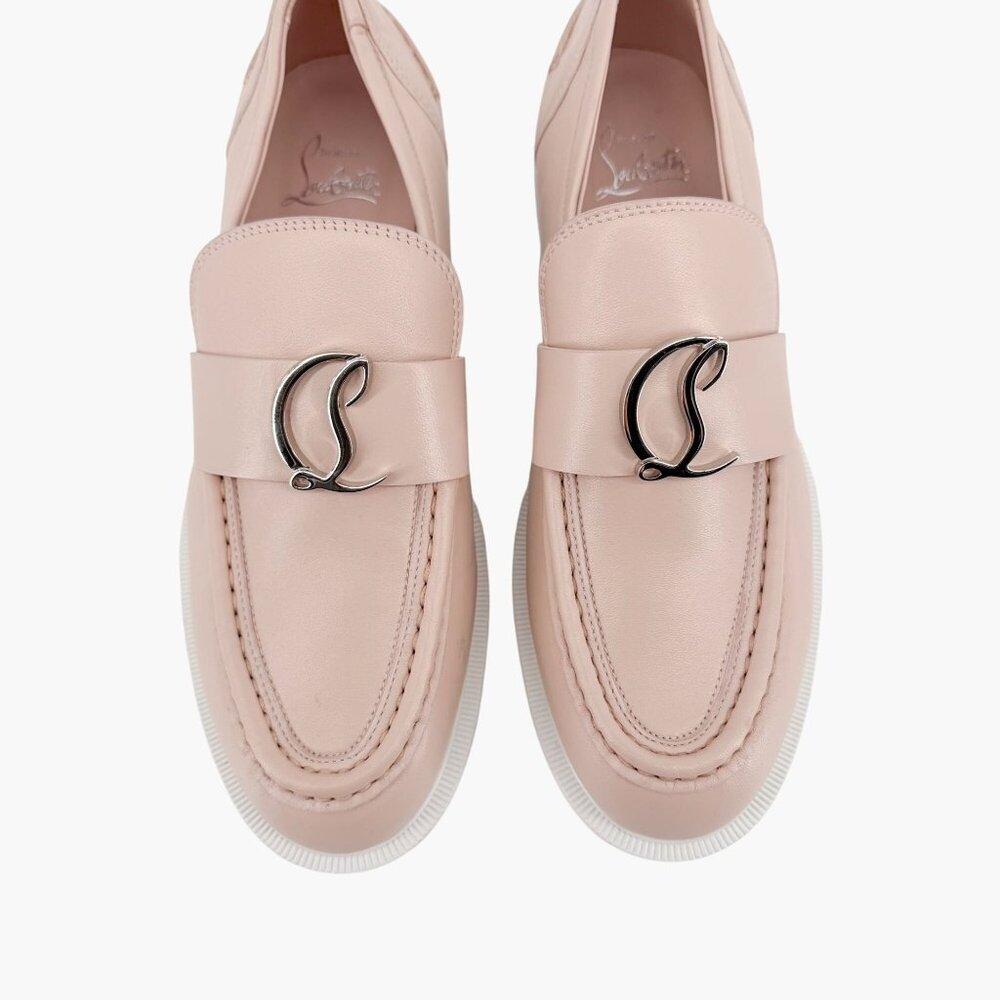 Christian Louboutin CL Moc Lug Leather Loafers Nude Beige Size 37 US 7 Women's - Picture 3 of 15